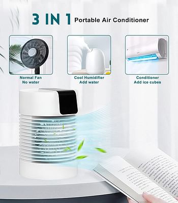 Portable Air Conditioners Fan Portable AC Humidifier Evaporative Mini Small with 3-Speed 360° Rotation Personal Air Cooler For Bedroom Office Living Room - white