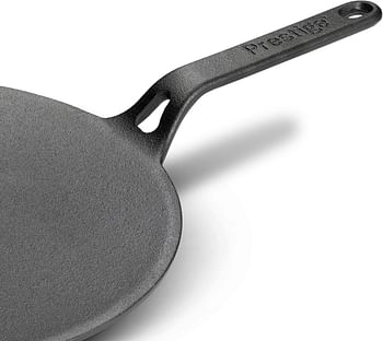 Prestige Cast Iron Curved Tawa 26 cm Induction Pan with Stick Handle Pre-Seasoned Cookware PR48884 - Black