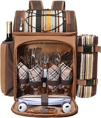 Hap Tim Picnic Backpack Cooler for 4 Person with Insulated Leakproof Cooler Bag, Wine Holder, Fleece Blanket, Cutlery Set,Perfect for Beach, Day Travel, Hiking, Camping, BBQs, Family and Lovers Gifts