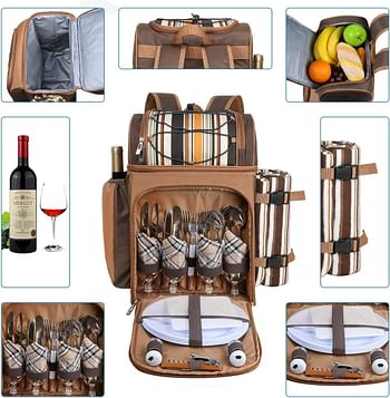 Hap Tim Picnic Backpack Cooler for 4 Person with Insulated Leakproof Cooler Bag, Wine Holder, Fleece Blanket, Cutlery Set,Perfect for Beach, Day Travel, Hiking, Camping, BBQs, Family and Lovers Gifts