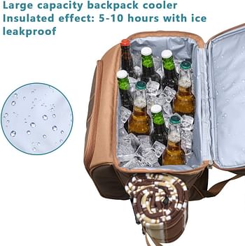 Hap Tim Picnic Backpack Cooler for 4 Person with Insulated Leakproof Cooler Bag, Wine Holder, Fleece Blanket, Cutlery Set,Perfect for Beach, Day Travel, Hiking, Camping, BBQs, Family and Lovers Gifts