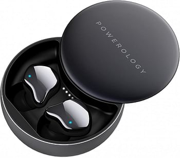 Earbuds True Wireless Buds Gray - Powerology True Wireless Earbuds Comfort Wear Quality Sound Touch Control Headset Bluetooth 5.0 Fast Charging 13 Hours Playtime PTWSEGY - Black