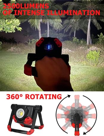 Adelante Rechargeable LED Work Light, 2500LM 30W COB Magnetic Working Lights with 4000 Capacity Mobile Charger & 360°Adjusting Stand Waterproof USB Portable Flood Light for Mechanics, Car Repairing