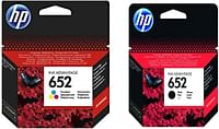 Hp F6v24ae 652 Black Ink Cartridges And Hp F6v25ae 652 Tri Color Ink Cartridge