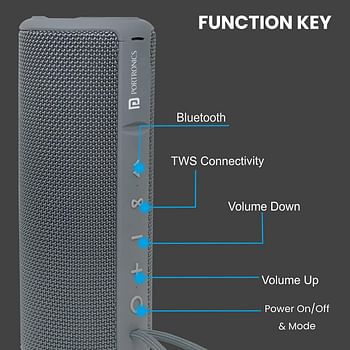 Portronics Breeze Plus POR-545 20W Bluetooth 5.0 Portable Stereo Speaker with TWS, Aux in, Water Resistant, 2000mAh Battery, Grey