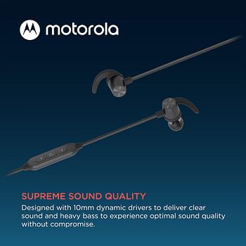 Motorola Bluetooth Sport Neckband SP105 in-Ear Wireless Headphones with Mic for Clear Phone Calls - IPX5 Sweat Resistant Light Tangle-Free Design for Active Lifestyle Ear Fins for Secure Fit - Black