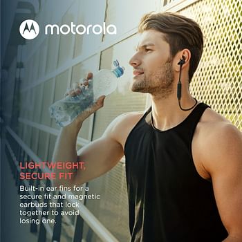 Motorola Bluetooth Sport Neckband SP105 in-Ear Wireless Headphones with Mic for Clear Phone Calls - IPX5 Sweat Resistant Light Tangle-Free Design for Active Lifestyle Ear Fins for Secure Fit - Black