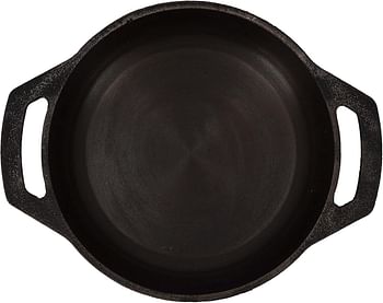 Royalford 11 Inch Cast Iron Flat Base Kadai, RF10401 Heavy Duty Construction Grilling Wok & Shallow For Sautees Stir Frys With Wide Handles Black