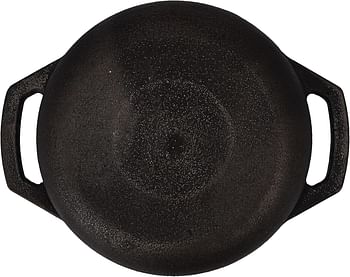 Royalford 11 Inch Cast Iron Flat Base Kadai, RF10401 Heavy Duty Construction Grilling Wok & Shallow For Sautees Stir Frys With Wide Handles Black