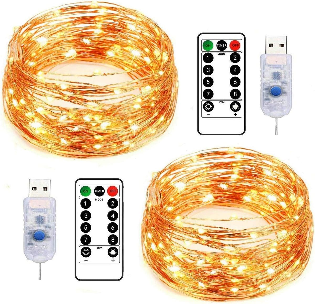 Holahoney USB Fairy String Lights 2 Pack 100 LED 33ft Led String Lights Firefly USB Plug in Starry Lights with Remote Waterproof Copper Wire Decorative Fairy Lights for Valentine's Day (Warm White)