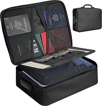 ELONSEY Document Organizer with Safe Code Lock, Fireproof File Storage Bag, Multi-Layer Portable Travel Paper Organization, Bank Cards Valuables Travel Bag with Separators