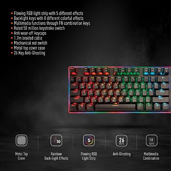 Porodo Mechanical Gaming Keyboard, Wired Backlight Effects, Anti-Ghosting Xinda Black Switch Keyboard, Double Injection Keycaps, USB Plug & Play Desktop Computer Keyboard (English/Arabic) - Black