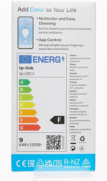 TP-Link Tapo L530E Smart Bulb, Multicolor, Dimmable, 60-watt, Schedule & Timer, Works with Amazn Alexa and Google Assistant, E27 Socket, Energy Saving, No Hub Required,