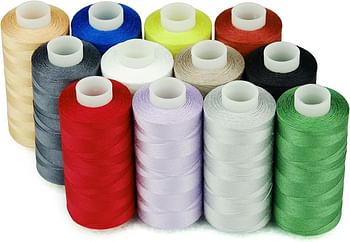 Simthread 12 Multi Colors 100% Cotton Sewing Thread 50s/3 Thread for Quilting etc - 550 Yards Each