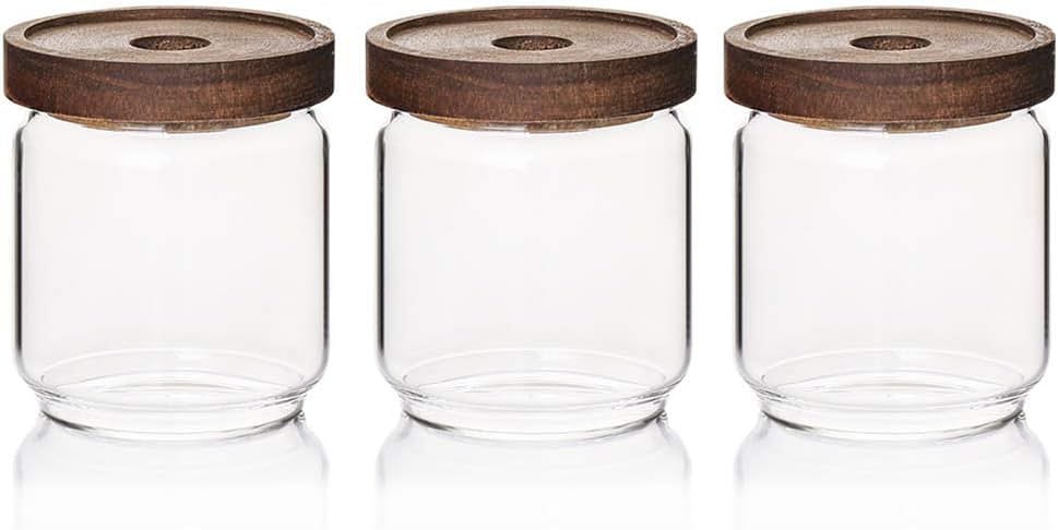 Sweejar 16 OZ Glass Food Storage Jar with Lid (set of 3),Airtight Canisters for Bathroom Kitchen Container with Bamboo Cover for Serving Tea, Coffee, Spice and More