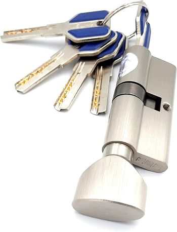 MSM Msvilla lock cylinder ISO9001, 5 computer keys with rubber grip, spanish product for all kinds of door handles (60mm (keys+knobe), Silver)