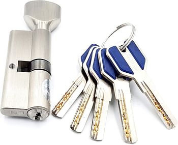 MSM Msvilla lock cylinder ISO9001, 5 computer keys with rubber grip, spanish product for all kinds of door handles (60mm (keys+knobe), Silver)