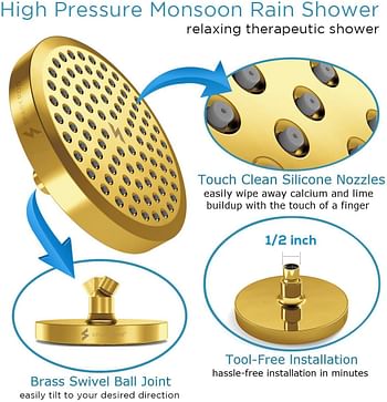 SparkPod Shower Head - High Pressure Rain - Luxury Modern Gold Look - Easy Tool Free Installation - The Perfect Adjustable Replacement For Your Bathroom Shower Heads Modern - Gold