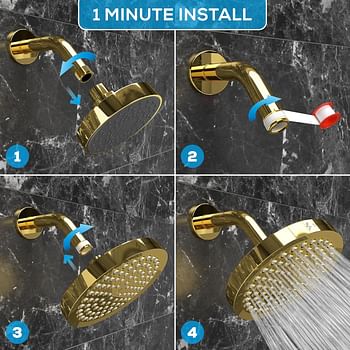 SparkPod Shower Head - High Pressure Rain - Luxury Modern Gold Look - Easy Tool Free Installation - The Perfect Adjustable Replacement For Your Bathroom Shower Heads Modern - Gold