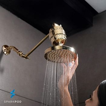 SparkPod Shower Head - High Pressure Rain - Luxury Modern Gold Look - Easy Tool Free Installation - The Perfect Adjustable Replacement For Your Bathroom Shower Heads Modern - Gold