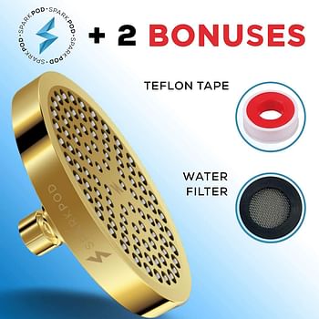 SparkPod Shower Head - High Pressure Rain - Luxury Modern Gold Look - Easy Tool Free Installation - The Perfect Adjustable Replacement For Your Bathroom Shower Heads Modern - Gold