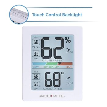 AcuRite Pro Humidity Meter & Thermometer with Touch Activated Backlight - White