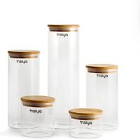 INSIYA Glass Food Storage Containers with Bamboo Lids - Set of 5 Kitchen Glass Canisters - Candy, Cookie, Rice and Spice Jars - Sugar or Flour Container - Big and Small Airtight Food Jar for Pantry