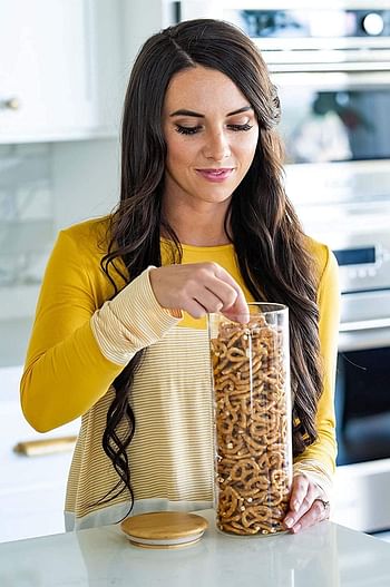 INSIYA Glass Food Storage Containers with Bamboo Lids - Set of 5 Kitchen Glass Canisters - Candy, Cookie, Rice and Spice Jars - Sugar or Flour Container - Big and Small Airtight Food Jar for Pantry