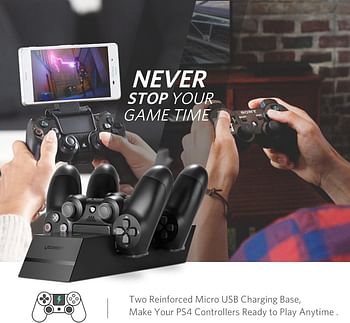 UGREEN PS4 Controller Charger PS4 Charging Station, 2.5 Hours Full Charge for 2 Controllers, DualShock 4 Charger Dock for Playstation Slim, PS4 Pro Controller with AC Adapter 5FT