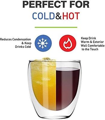 Rubik Double Wall Cup 250ml Thermo Insulated Glass for Tea Coffee Espresso Cold Drinks Ice Cream (8.5oz, Pack of 6, Medium 250ml)