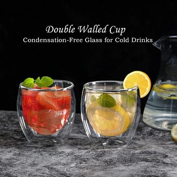 Rubik Double Wall Cup 250ml Thermo Insulated Glass for Tea Coffee Espresso Cold Drinks Ice Cream (8.5oz, Pack of 6, Medium 250ml)