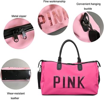 Befound Gym Bag For Women,Pink Letters Pattern Waterproof Oxford Fabric Crossbody Bag,Large Capacity Sports Duffel Bag. Yoga Travel Handbag,Black Sports Bags & Backpacks,Shoulder Bag(Pink-A)