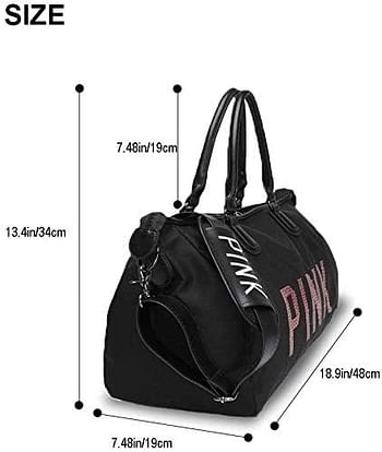 Befound Gym Bag For Women,Pink Letters Pattern Waterproof Oxford Fabric Crossbody Bag,Large Capacity Sports Duffel Bag. Yoga Travel Handbag,Black Sports Bags & Backpacks,Shoulder Bag(Pink-A)