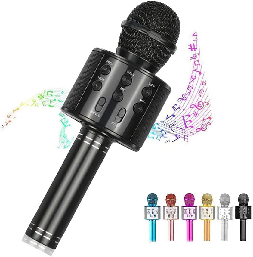 Toy Microphone for Kids, Wireless Bluetooth Microphone for Kids,Gift for Age 3 4 5 6 7 8 9 10 Girls Boys, Karaoke Mircrophone for Liitle Kids, Birthday Gifts Toy for Toddler Children(Black)