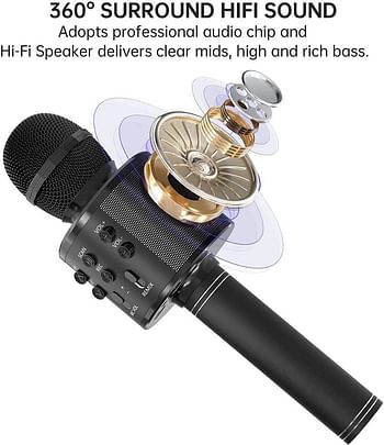 Toy Microphone for Kids, Wireless Bluetooth Microphone for Kids,Gift for Age 3 4 5 6 7 8 9 10 Girls Boys, Karaoke Mircrophone for Liitle Kids, Birthday Gifts Toy for Toddler Children(Black)