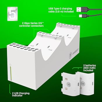 snakebyte Battery Kit - 2 Batterys 800mAh Each white compatible with all XBOX One Controllers and Twin Charge X Charging Station