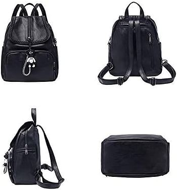 Women's Vintage PU Leather Backpack - Black