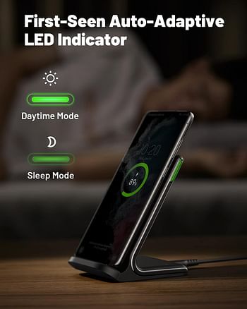 INIU Wireless Charger, 15W Qi Certified Fast Wireless Charging Stand with Sleep-Friendly Adaptive Light for iPhone 15 14 13 12 11 Pro Max XS 8 Plus Samsung Galaxy S23 S22 Ultra S21 S20 Note 20 Google