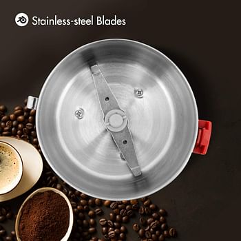 Geepas 150W Electric Coffee Grinder - Stainless Steel Blade Stainless Steel Cup for Grinding GCG5440 Overheat Protection Removable Steel Bowl