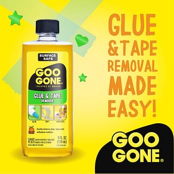 Goo Gone Glue & Tape Adhesive Remover - 4 Ounce Removes Adhesives Stickers Crayon Gum Window Decals Glitter Labels