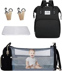 Multifunctional Diaper Bag Backpack, Bassinet Bag Functions as Diaper Bag and Changing Station, Foldable Nappy Backpacks Baby Bed with Hook & Changing Pad