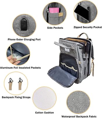 Multifunctional Diaper Bag Backpack, Bassinet Bag Functions as Diaper Bag and Changing Station, Foldable Nappy Backpacks Baby Bed with Hook & Changing Pad