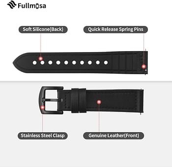 Fullmosa Quick Release Watch Band 22mm 20mm 18mm, Leather Silicone Hybrid Wacth Bands for Casio Watch/Samsung Galaxy Watch/Huawei Watch/Garmin Forerunner/Citizen Watch