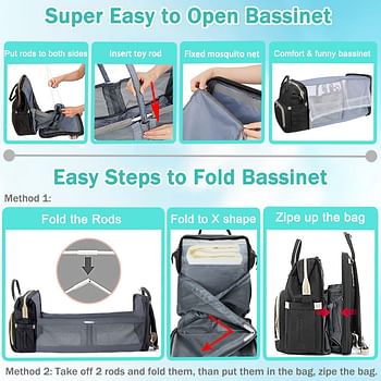 Diaper Bag Backpack, Baby Bag Diaper Bag with Changing Station & Toy Bar, Baby Girl Boy Diaper Bag for Dad Mom Travel Baby Shower Gifts, Large Capacity, 900d Oxford, USB Port, 3 Toys