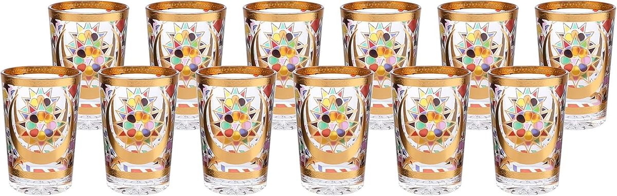 Orchid Pack Of 12 Stemless Glass Set Gold High Ball Glass Set, Party Glasses Set, Glass Drinkware Set, Drinking Water Glass For Cocktail Juice, Glassware Highball Set, Tumbler Cup Glass Set 200ml