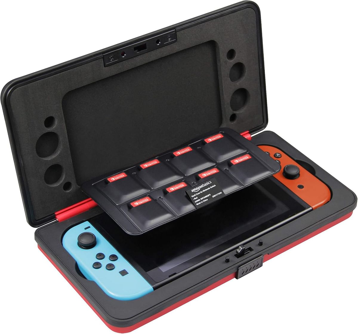 Amazn Basics Vault Case for Nintendo Switch, 10.5 x 5.4 x 1.8 inches, Red (Not compatible with Nintendo Switch OLED model)