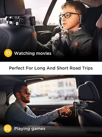 LISEN Tablet iPad Holder for Car Mount Headrest Must Have iPad Car Holder Back Seat Travel Accessories Long Road Trip Essentials for Kids Adults Fits All 4.7-12.9" Devices & Headrest Rod