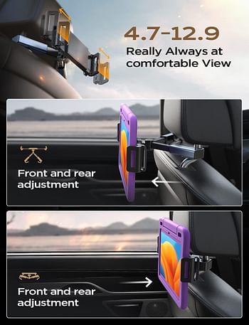 LISEN Tablet iPad Holder for Car Mount Headrest Must Have iPad Car Holder Back Seat Travel Accessories Long Road Trip Essentials for Kids Adults Fits All 4.7-12.9" Devices & Headrest Rod