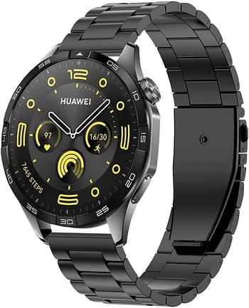 Dado 3 Beads Stainless steel band  Compatible with Huawei Watch GT4 46mm Adjustable Size Metal Strap - Black