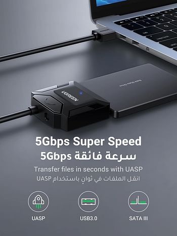 يوجرين -كابل ساتا يو اس بي 3.0 الى وصلة ساتا SATA III محول قرص الصلب متوافق مع بوصة 2.5/3.5 ساتا HDD SDD